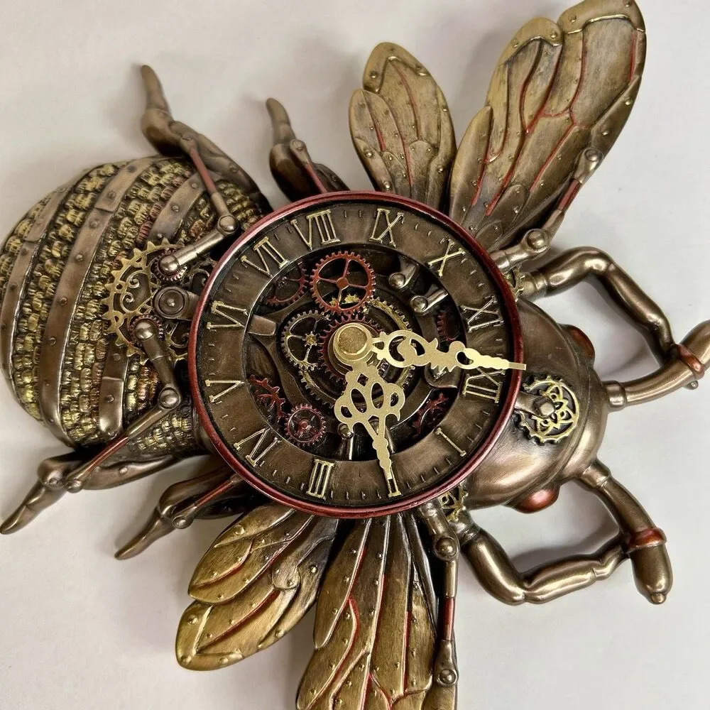 Steampunk Bee Clock Cold Cast Resin Antique Bronze Finish Wall Sculpture *tested